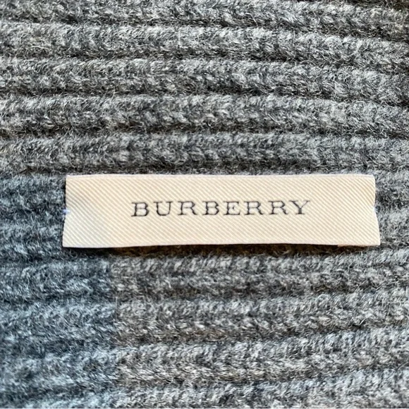 BURBERRY $340 Ribbed Gray Wool Cashmere Beanie Hat 56-61cm EUC - Picture 6 of 9